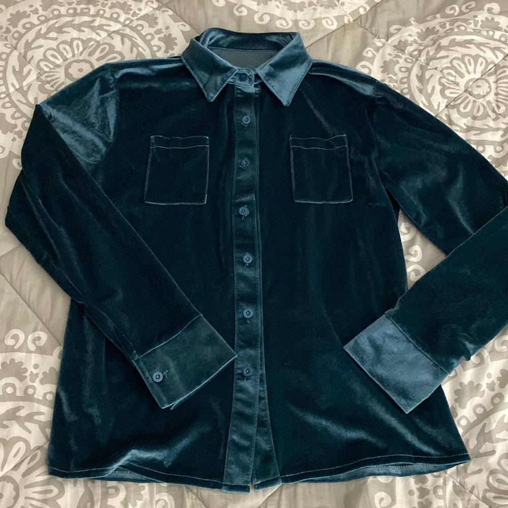 Green Velour Button Down Shirt Size L